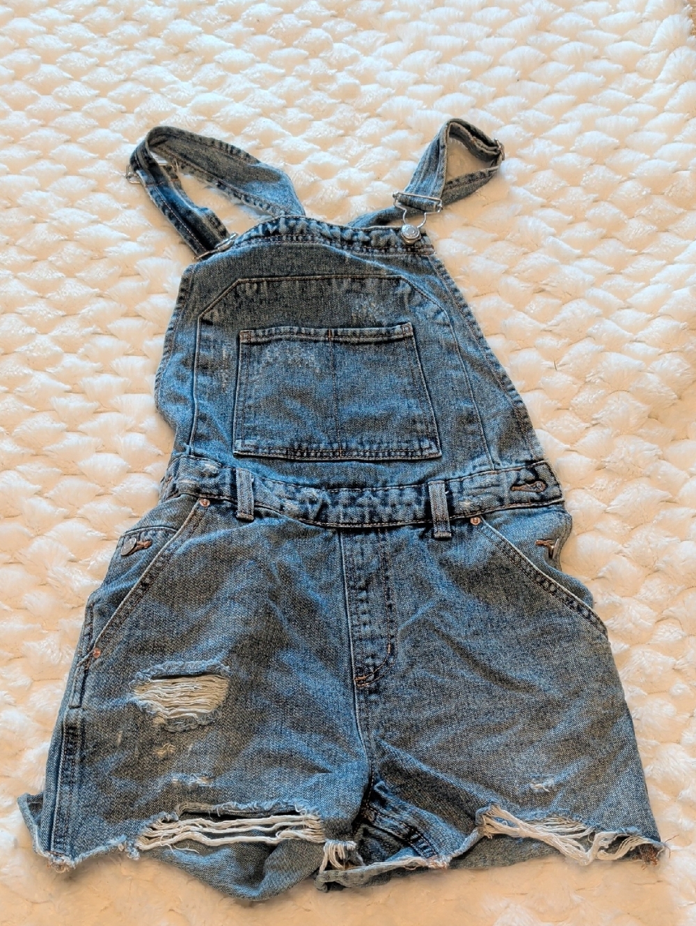wild fable Distressed Light Blue Denim Short Overalls